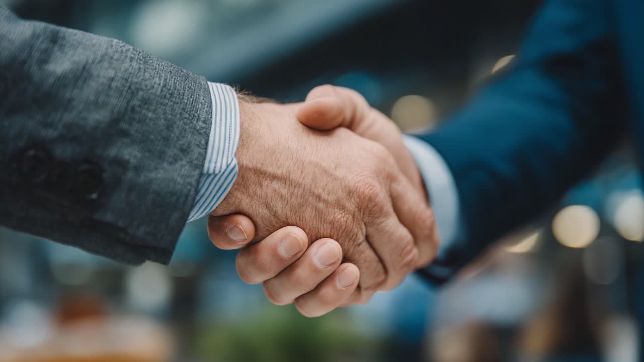 A Professional Handshake Signifying Agreement and Collaboration Between Two Business Partners in a Modern Corporate Environment