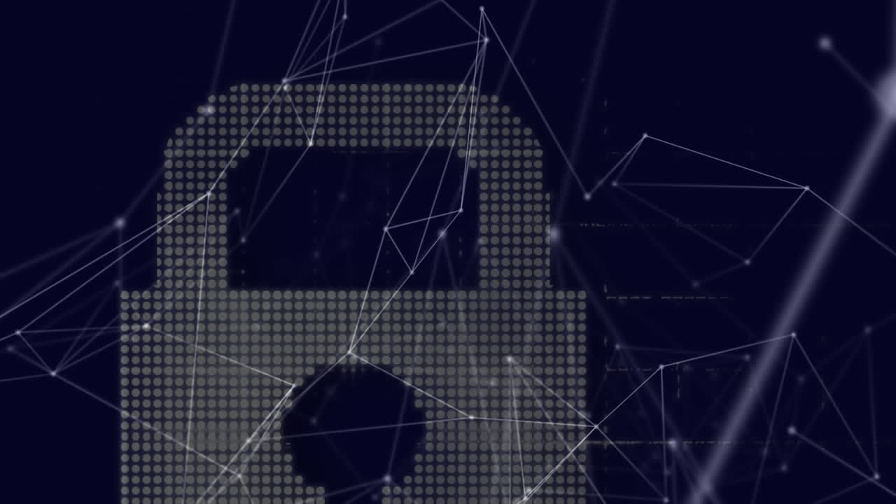 animación digital de la red de conexiones a través del icono de candado de seguridad sobre fondo azul