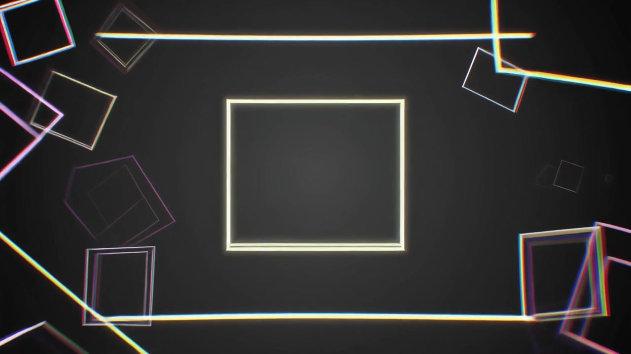 Abstract Motion Graphics with Glowing Neon Squares and Glitch Effects