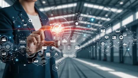 businesswoman implementing an innovative idea for factory automation and logistics