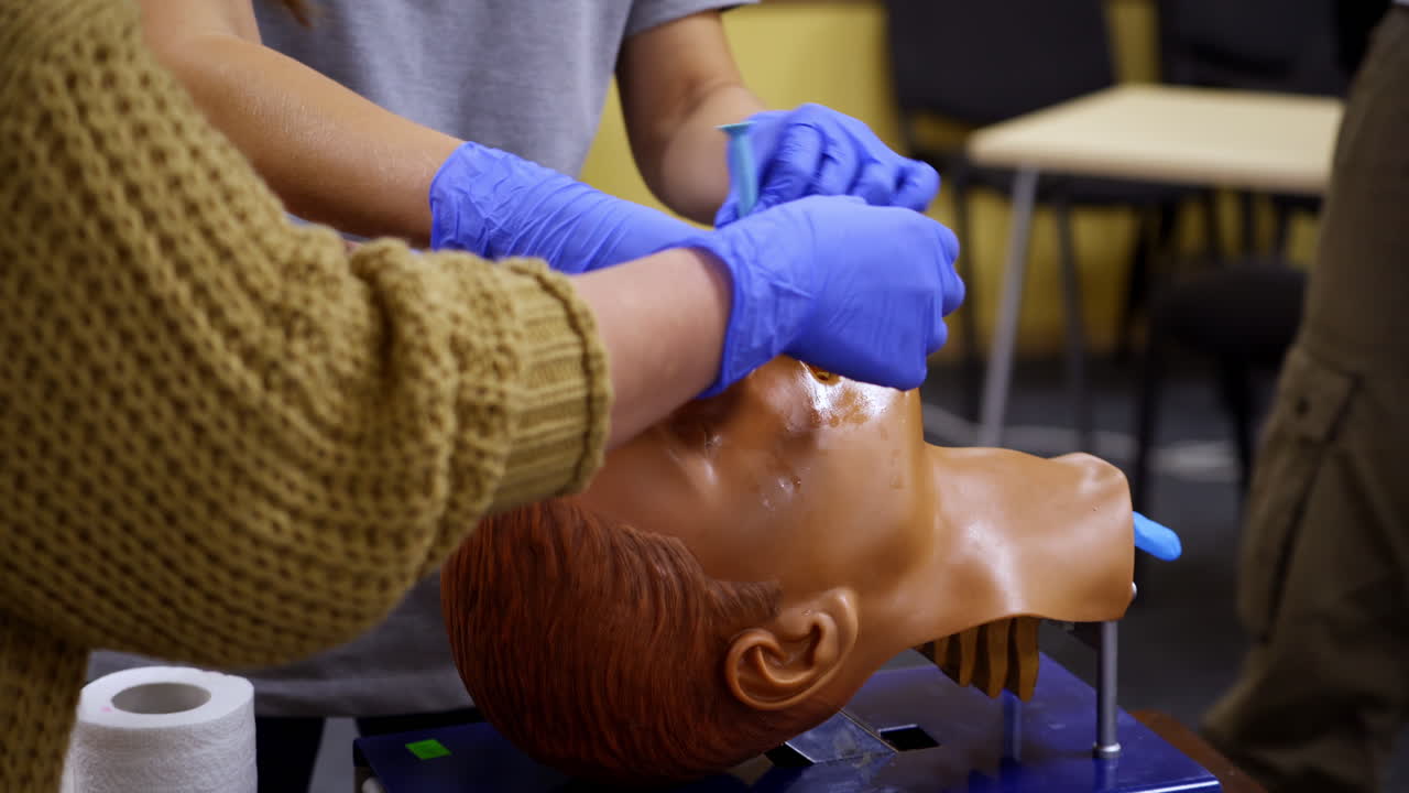 Close-up detail of a training dummy. Medical doll ready for a training. Healthcare and education concept