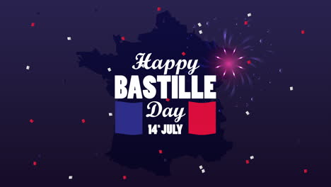 happy bastille day celebration with france flag and fireworks