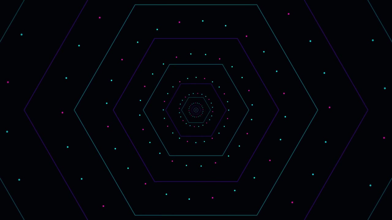 Abstract Tunnel of Glowing Hexagons and Dots