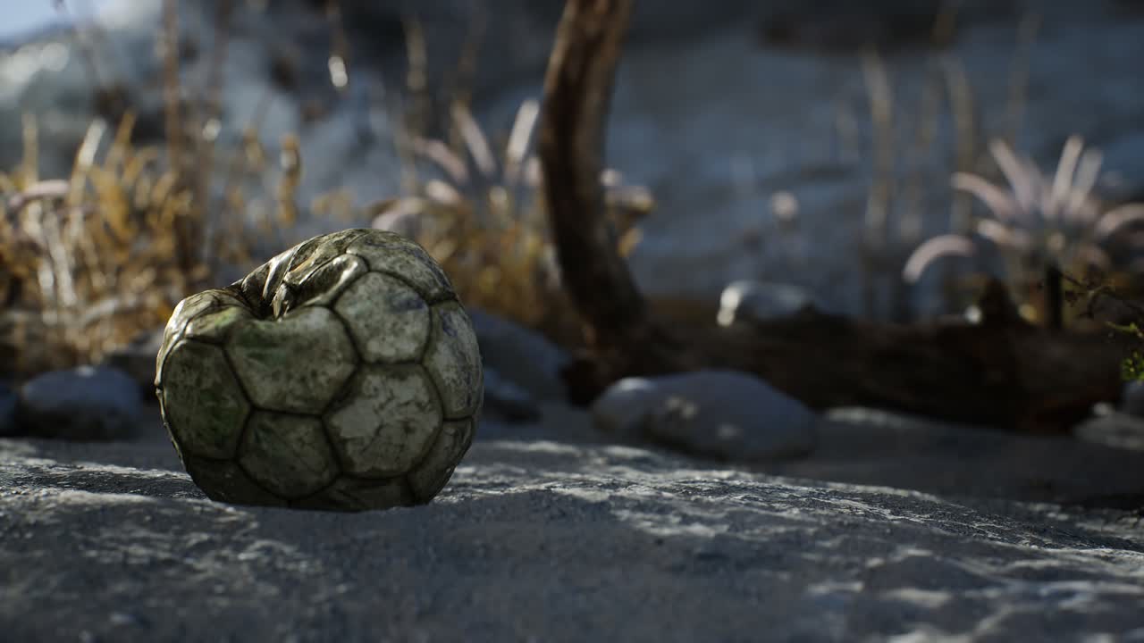 старый разорванный футбольный мяч брошенный лежит на песке морского пляжа