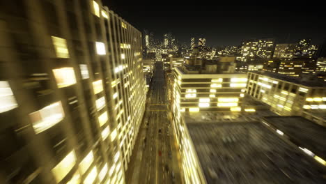 nighttime cityscape showcasing vibrant lights and tall buildings