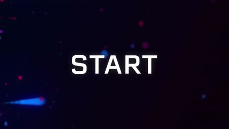 start text animation over dark background with scattered red and blue dots