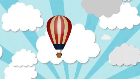 Animation-of-clouds-and-hot-air-balloon-over-grey-background