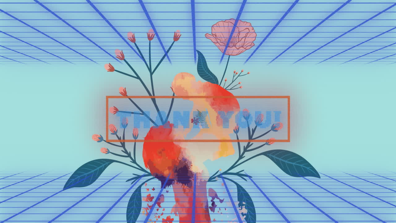 꽃과 함께 파란색 배경에 감사 드리는 애니메이션