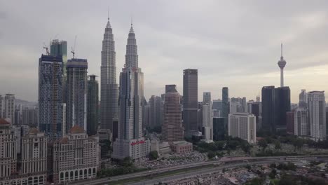 aerial: kuala lumpur skyline in malaysia