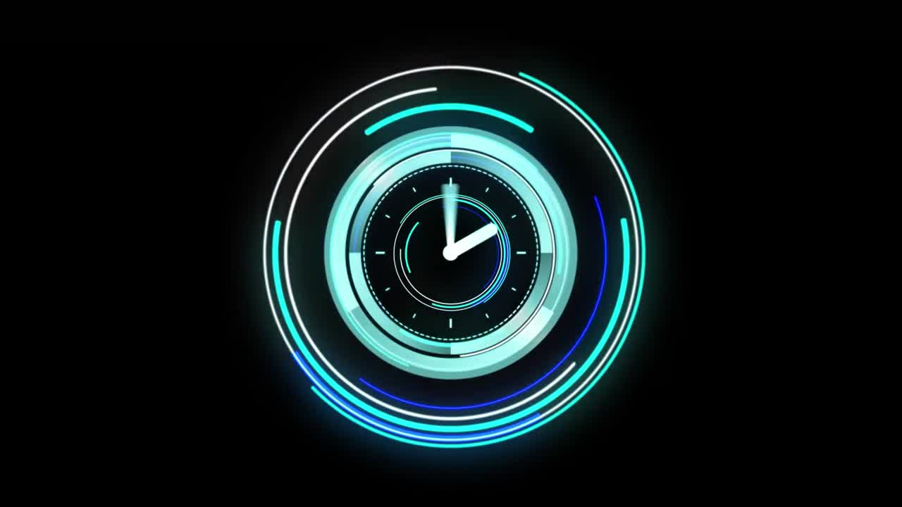 Animation of scope scanning with clock over black background