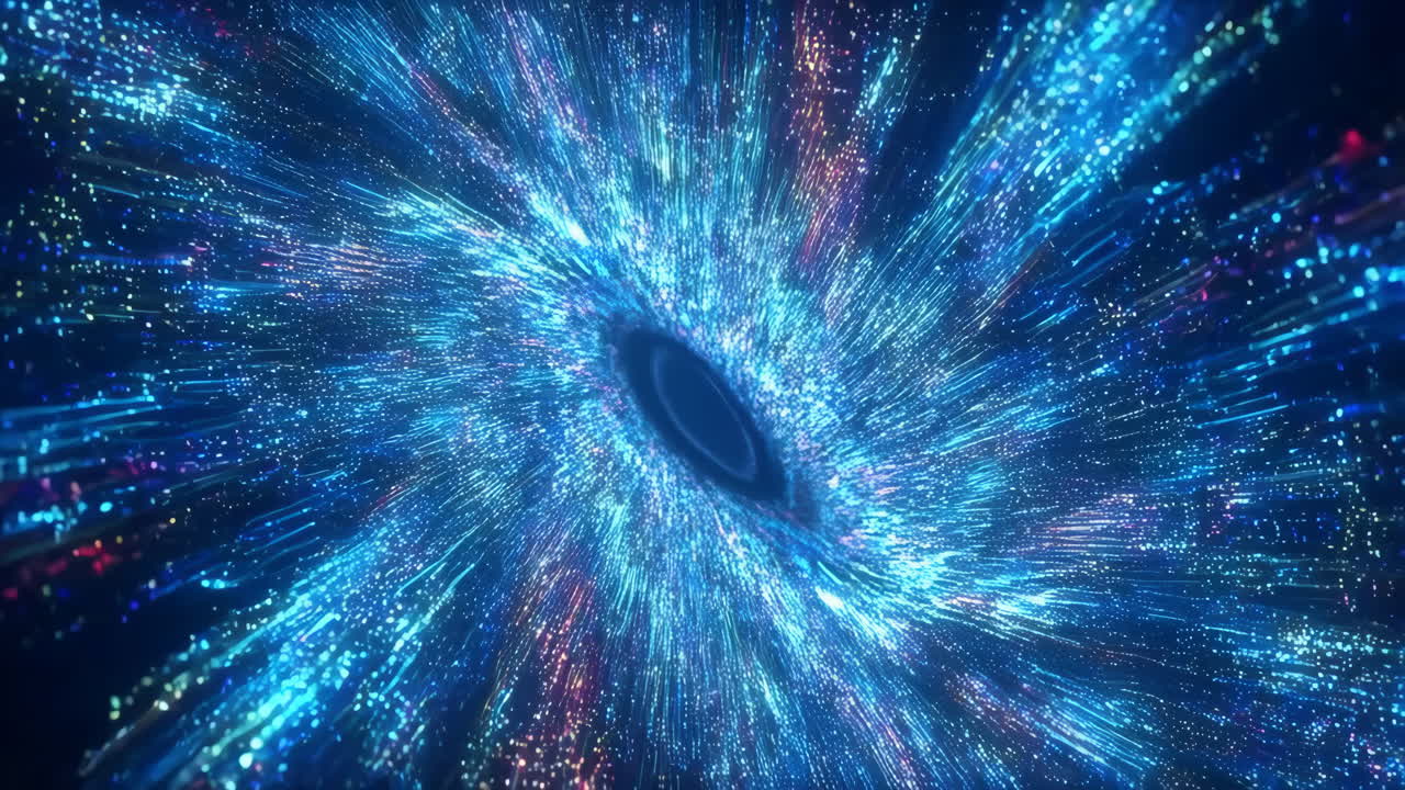 Dynamic Blue Light Particles Flowing into a Cosmic Vortex