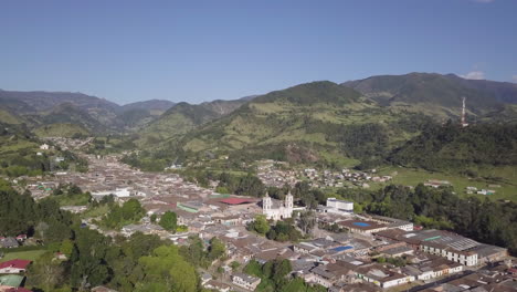 aerial drone shot of silvia, a traditional village in colombia