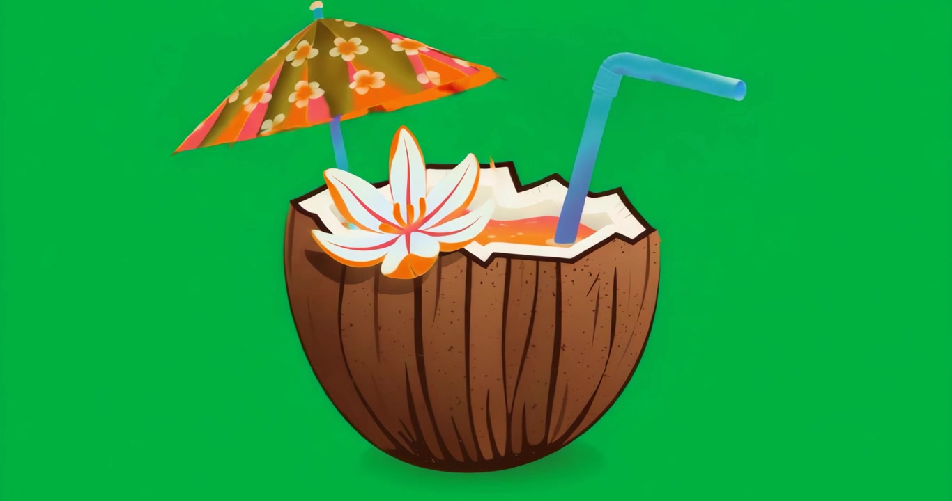 Beverage designer illustrating coconut cocktail on transparent canvas animating flower and umbrella