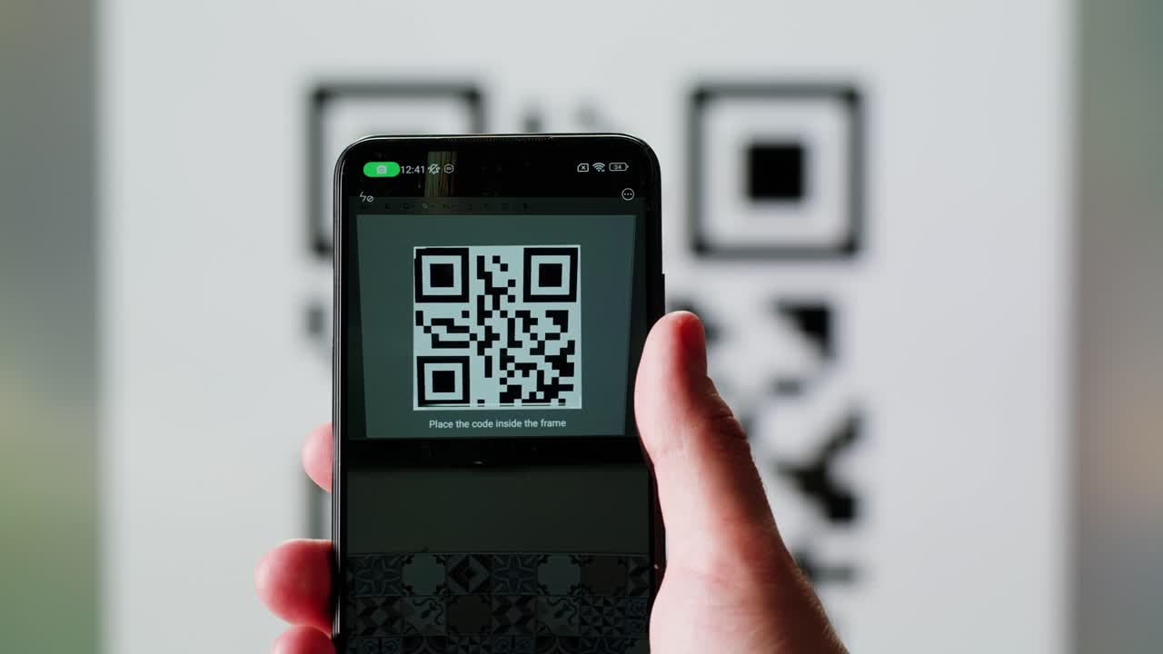 Scan qr code barcode payment buy electronic payment scan animation, postal post delivery service, tickets for events.