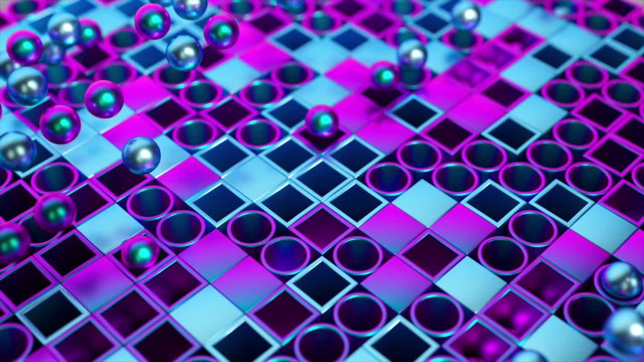 patrón geométrico abstracto con esferas y colores de neón