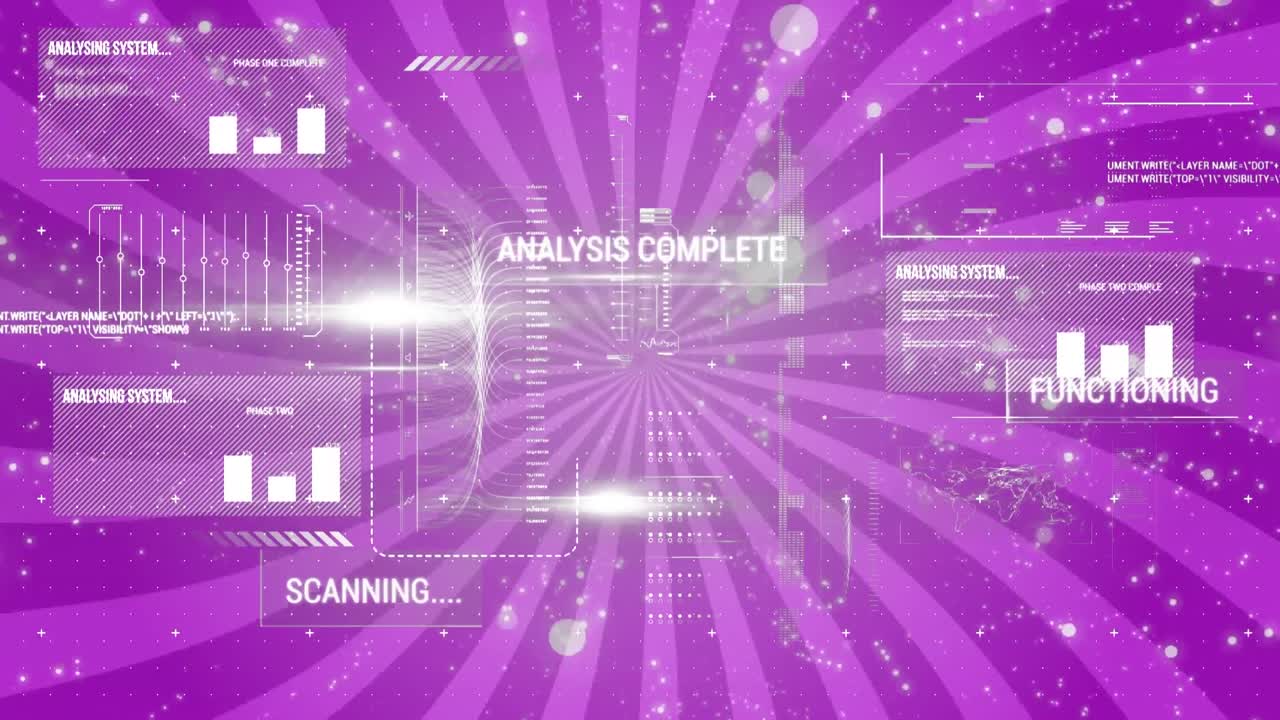 보라색 줄무에 대한 컴퓨팅 데이터 처리의 애니메이션