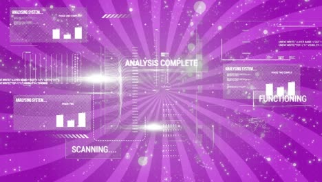 animación del procesamiento de datos informáticos sobre las rayas púrpuras