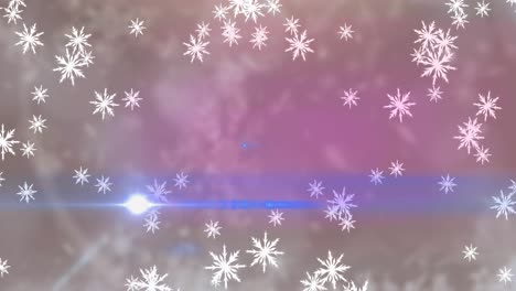 Animation-of-snow-falling-over-bright-background