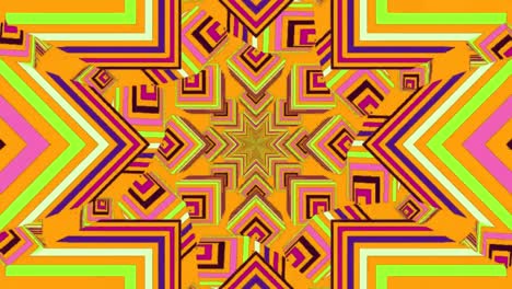 Digital-animation-of-multicolored-kaleidoscopic-shapes-moving-in-hypnotic-motion-against-yellow-back