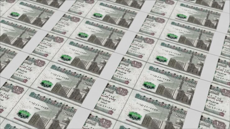 billetes de 100 libras egipcias impresos por una prensa de dinero