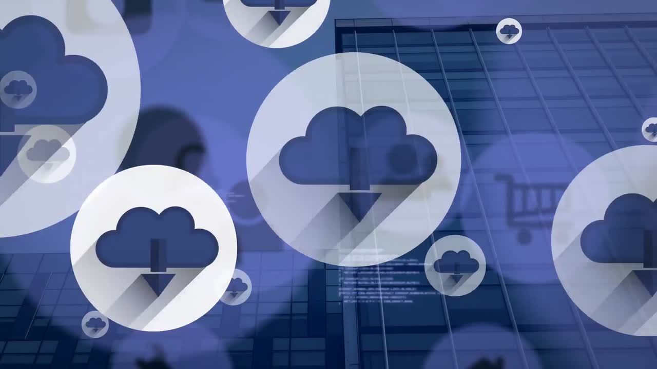 animación de iconos sobre el paisaje urbano