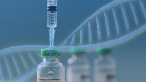 syringe drawing liquid from vial over dna strand animation