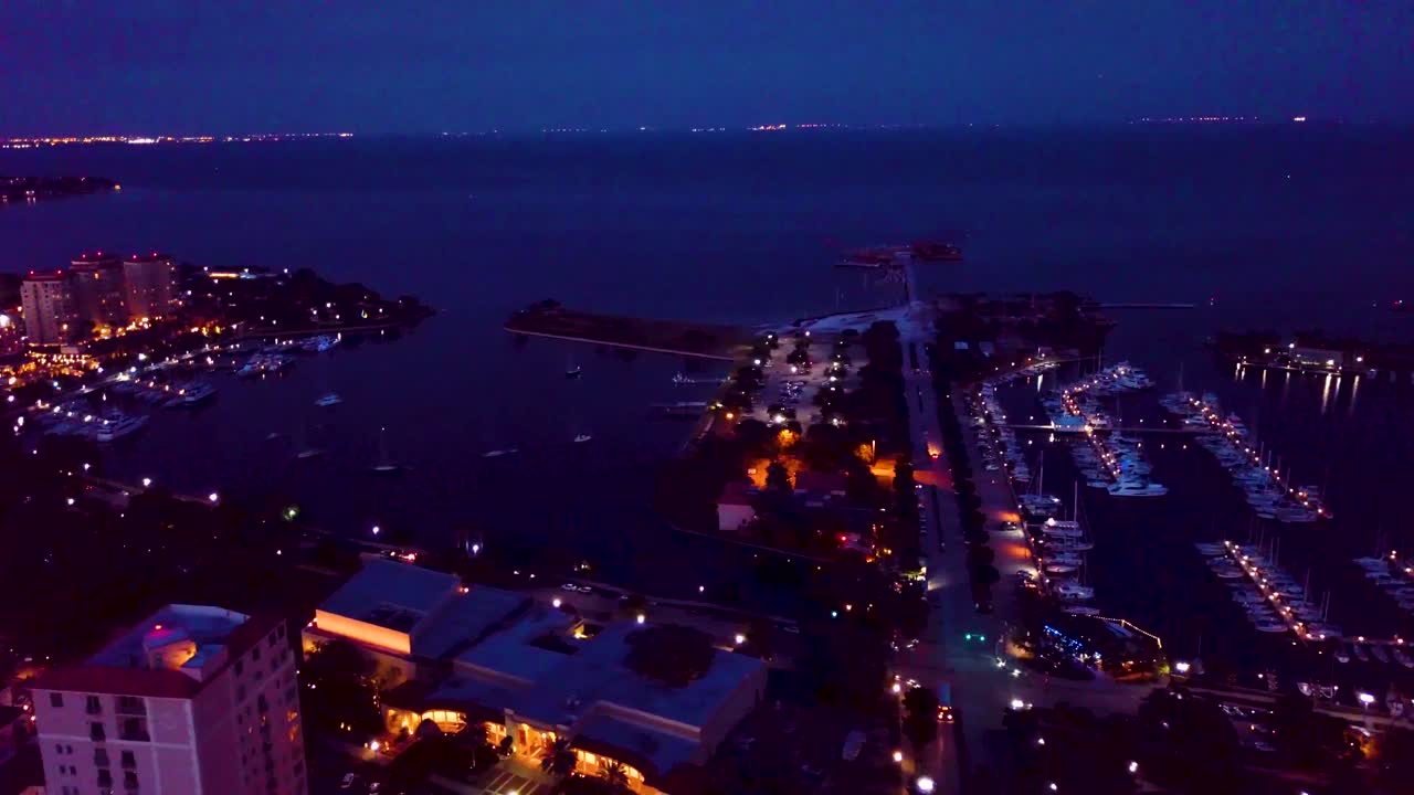 4K Aerial Nighttime Video of Waterfront Downtown of St Petersburg, Florida