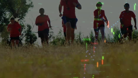 animación del procesamiento de datos sobre un grupo de niños corriendo