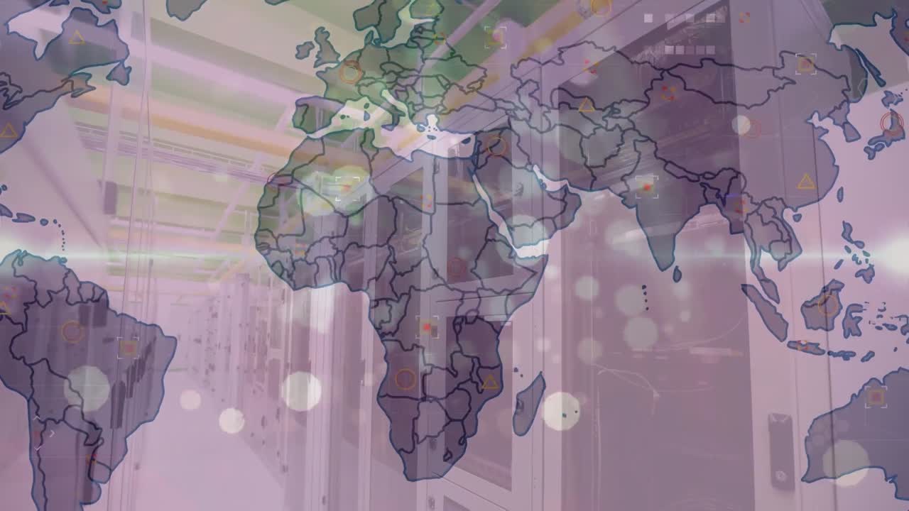 animación del mapa del mundo sobre la sala del servidor