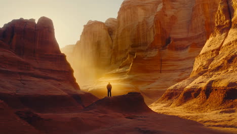 man standing in a desert canyon