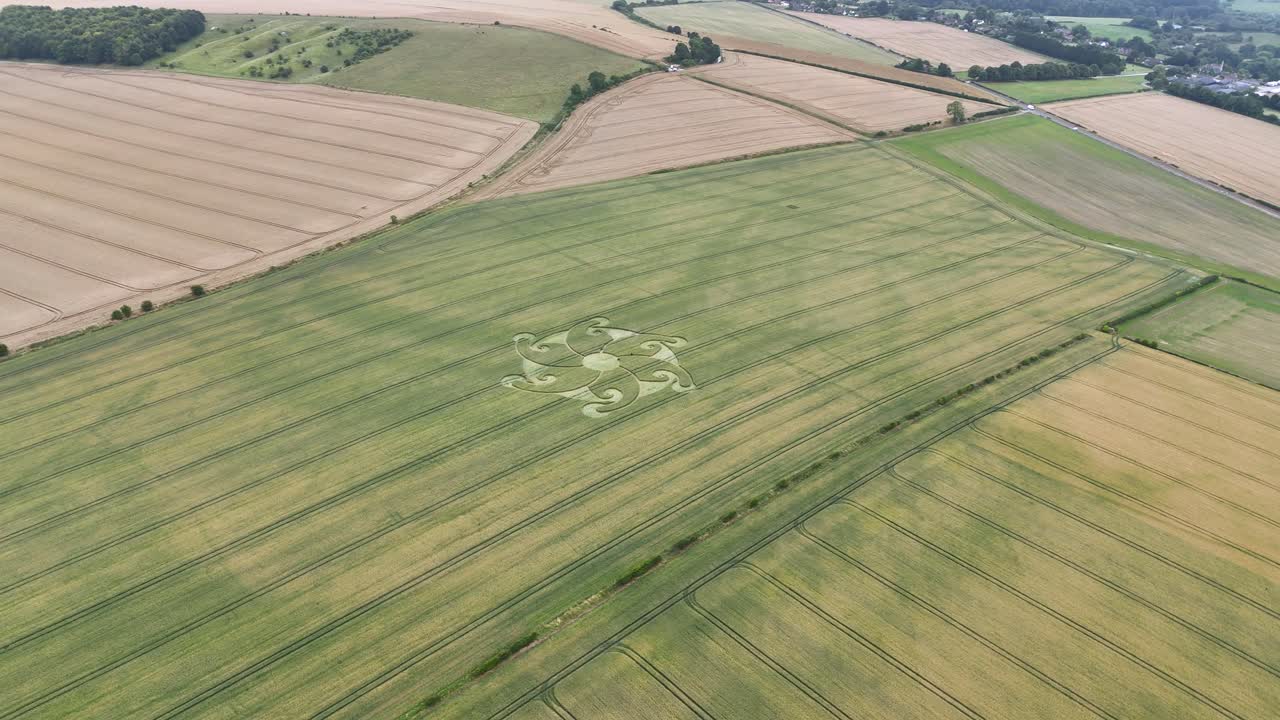 영국 윌트셔 주 에치햄튼 근처 의 곡물 원 의 파노라마 공중 사진