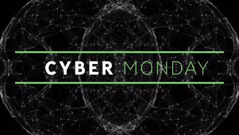 Cyber-Monday-Textbanner-Vor-Dem-Globus-Des-Netzwerks-Von-Verbindungen-Auf-Schwarzem-Hintergrund