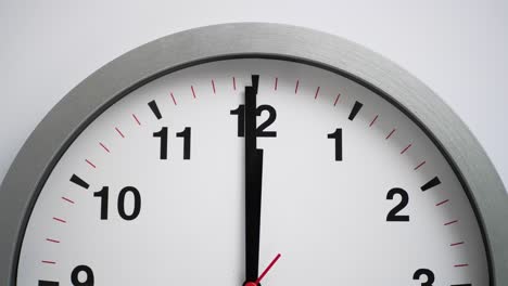 primer plano de un reloj en fondo blanco, señalando la medianoche, lapso de tiempo