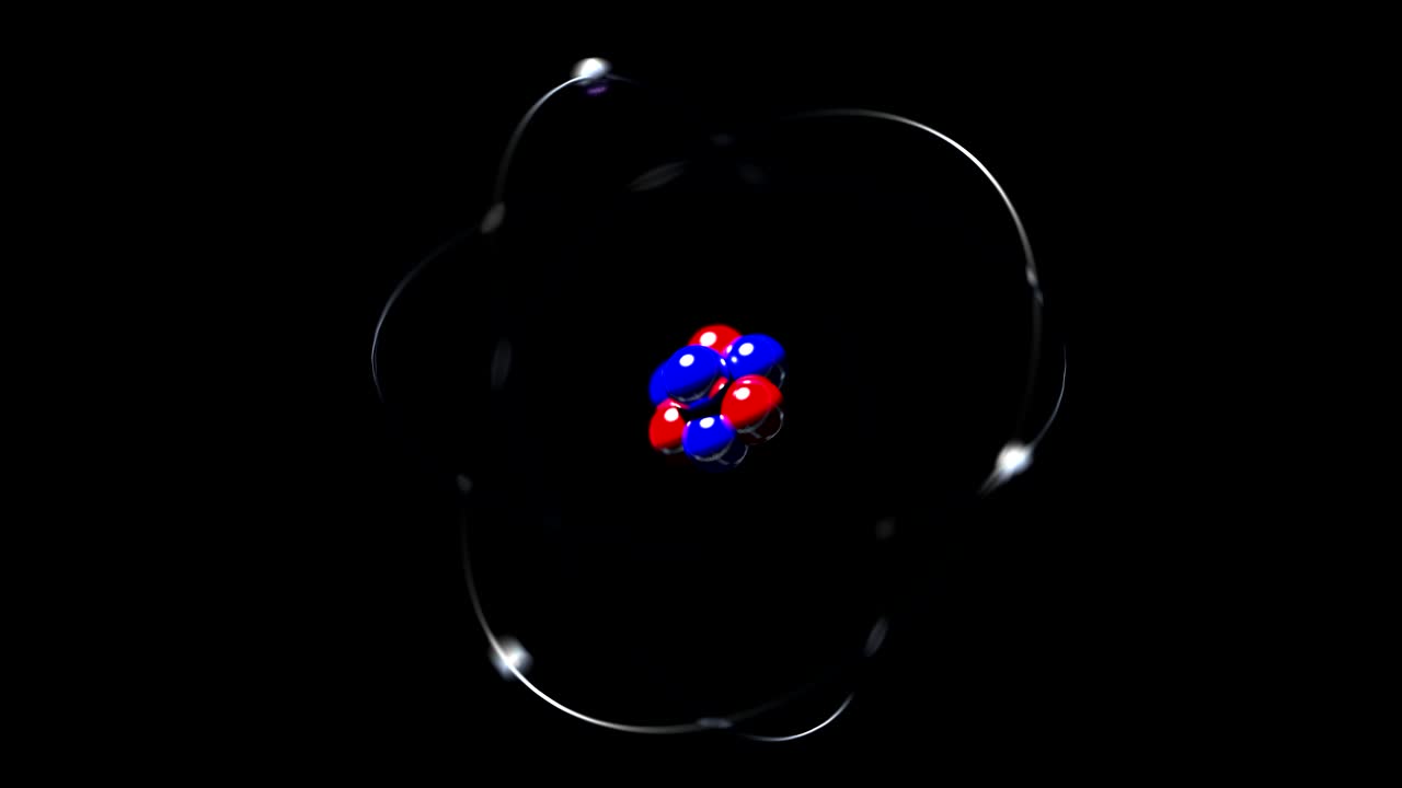 단일 원자 고에너지 흔들기 진동 핵 양성자 중성자 전자 루프 4k