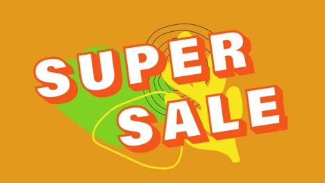 Animation-Von-Super-Sale-Text-Auf-Abstrakten-Formen-Auf-Orangefarbenem-Hintergrund