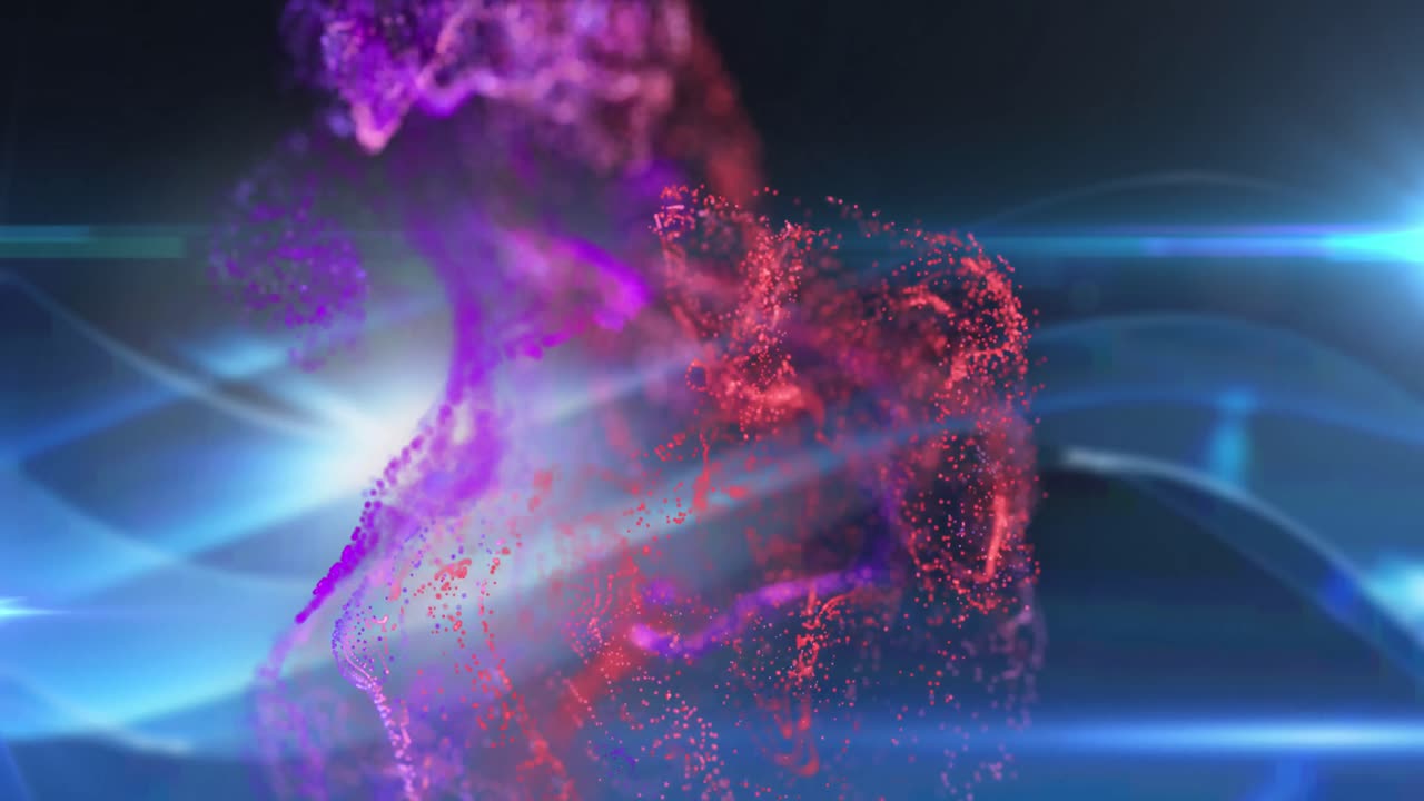 검은 바탕 위에서 움직이는 반 ⁇ 이는 불빛과 파도의 애니메이션