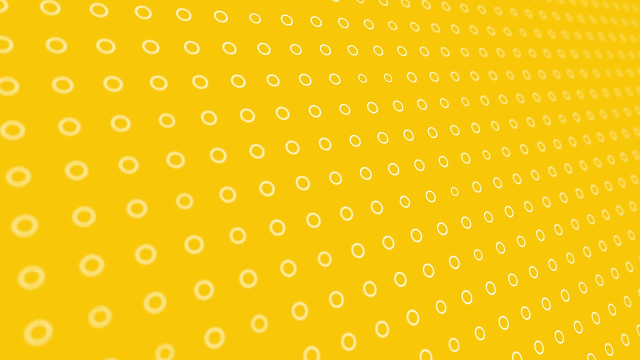 Dynamic animated background with pulsating white circles on yellow background are changed size with perspective motion. looped animation. Looping realistic animation.