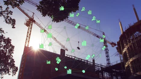 3d icon network with construction site background