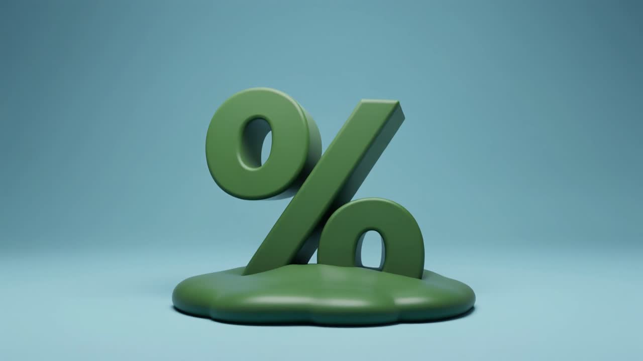 Soft Green 3D Percentage Symbol Falling and Reforming