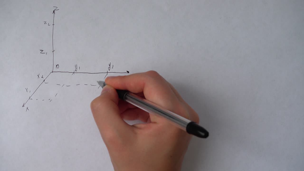 Disegno a mano di sistema di coordinate cartesiane 3D e vettore