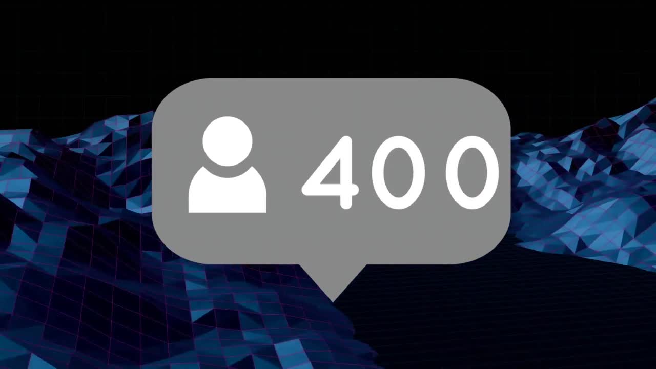 icono de perfil con números en burbuja de habla gris contra estructuras 3d azules en fondo negro