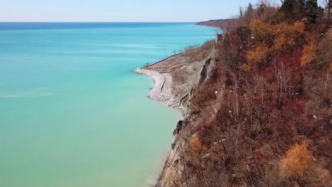 drone footage of the beautiful cliffs at the scarborough bluffs, toronto canada ontario during fall