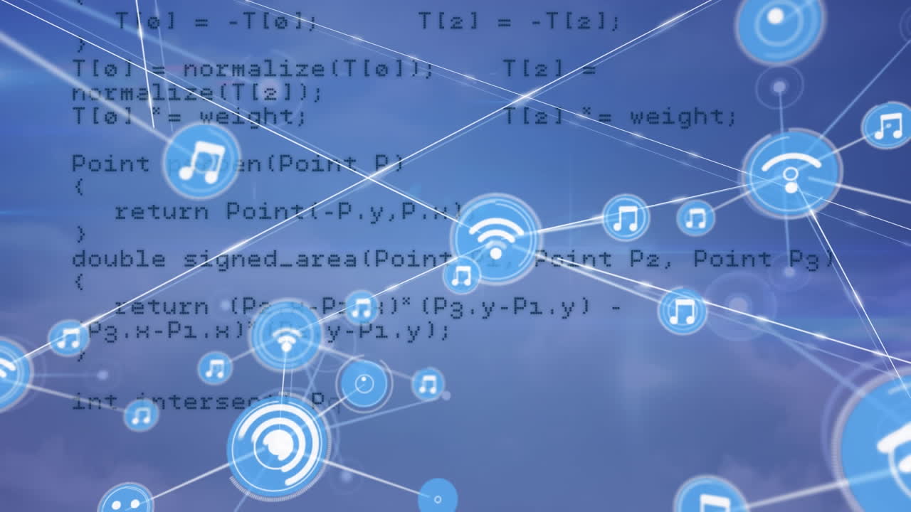 디지털 아이콘으로 데이터 처리 및 연결 네트워크의 애니메이션