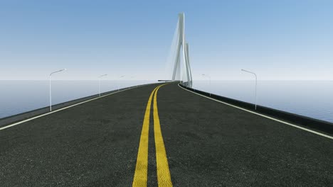 fast driving forward on the long curve bridge, 3d rendering.