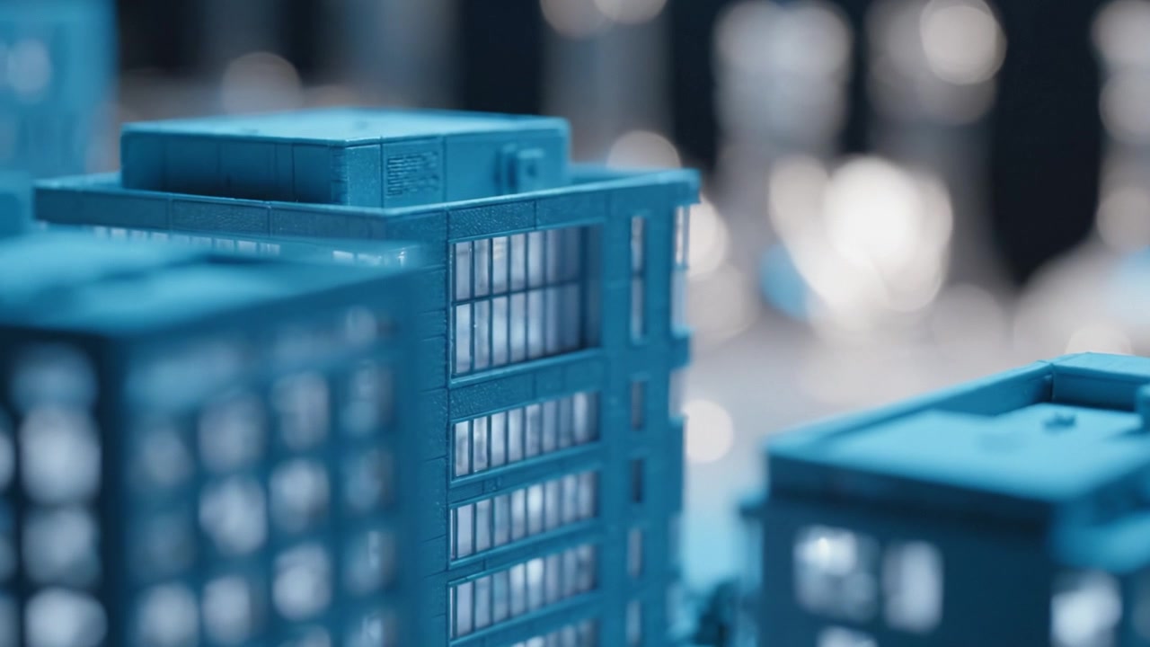 Detailed Close-up of Modern Architectural Models in Blue Tones Highlighting Urban Development and Innovative Design for Future Cityscape Exploration