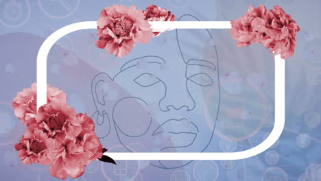 animación de flores y marco sobre las líneas que forman la cara