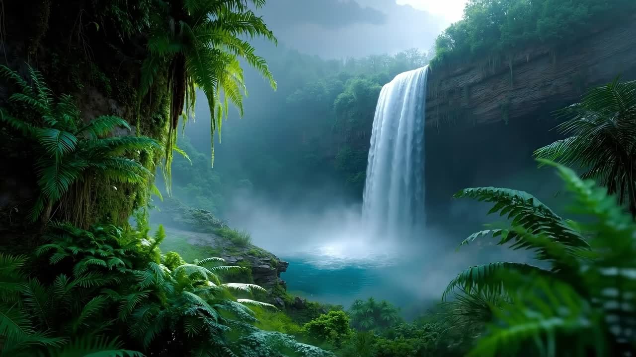 A waterfall in the middle of a lush green forest | Premium Stock Video ...