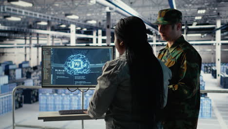army specialists in server room use advanced ai tools to review information