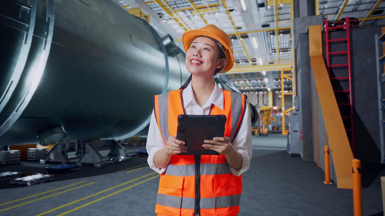 mujer ingeniera que inspecciona equipos industriales