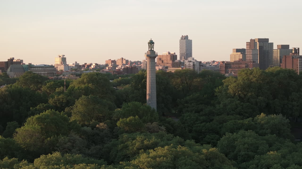 Aerial view of Fort Greene Park on a spring morning. Shot in Brooklyn
